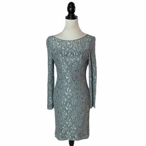 J S Collections Blue Sequin Lace Cocktail Dress 6